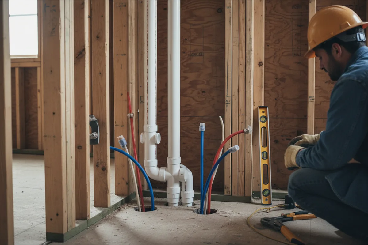 Drain and supply rough-in during Sump Pump Repair in Avenel